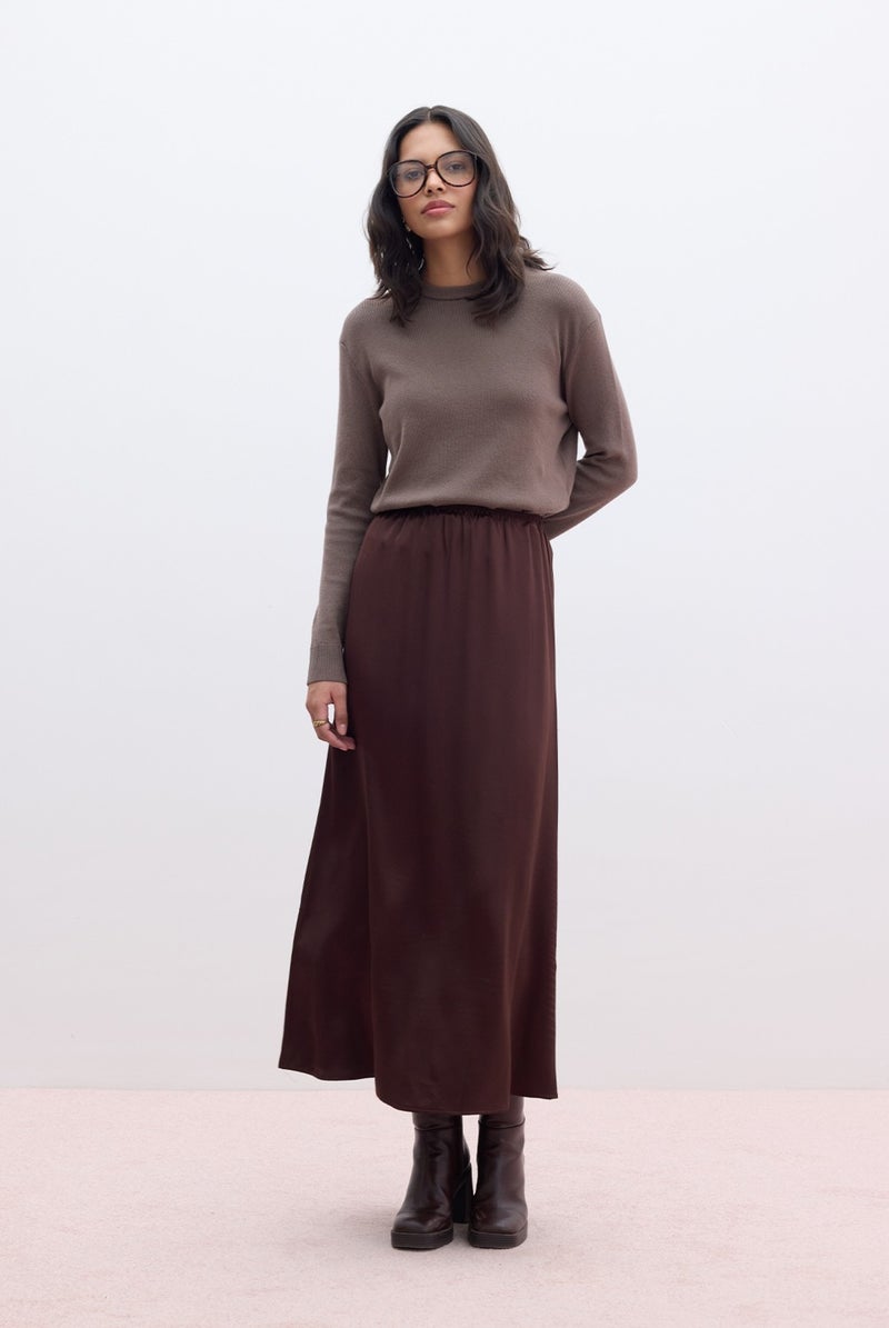 Manuka Satin Midi Skirt Dark Brown  - Image 1
