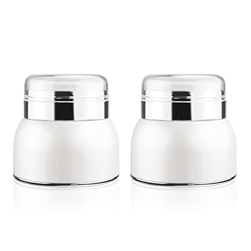 USRommaner 2 Pack 2 Oz/60ml Airless Pump Jar Pot,Empty Acrylic Vacuum Face Cream Jar with Press Pump,Portable Refillable Travel Lotion Sample Cosmetic Container for Makeup,Essence,Lotion,Moisturizer,Eye Cream - Image 1