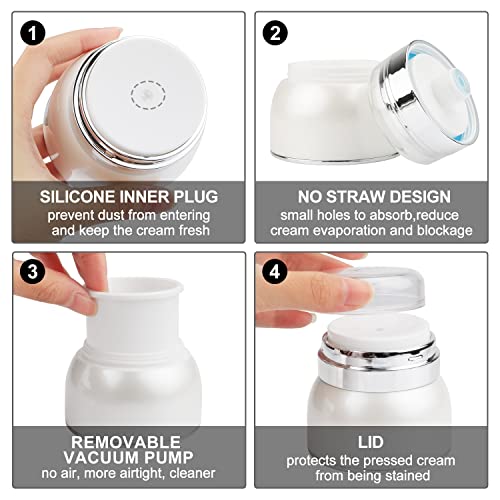 USRommaner 2 Pack 2 Oz/60ml Airless Pump Jar Pot,Empty Acrylic Vacuum Face Cream Jar with Press Pump,Portable Refillable Travel Lotion Sample Cosmetic Container for Makeup,Essence,Lotion,Moisturizer,Eye Cream - Image 4