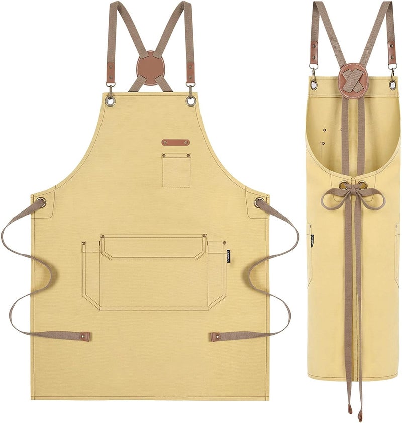 Chef Apron for Men Women with Pockets, Barista Cotton Aprons for Kitchen, BBQ, Artist Painting - Image 1
