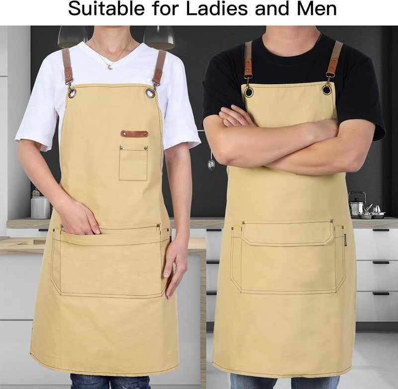 Chef Apron for Men Women with Pockets, Barista Cotton Aprons for Kitchen, BBQ, Artist Painting - Image 2