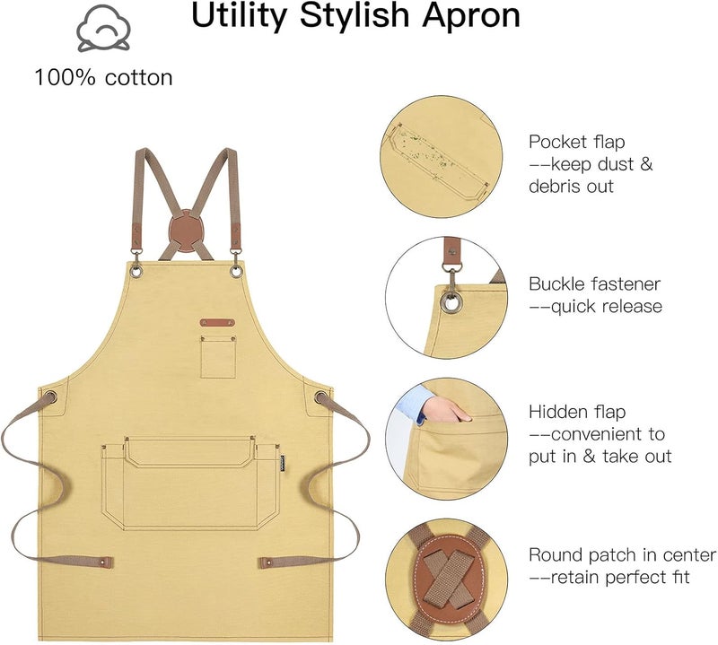 Chef Apron for Men Women with Pockets, Barista Cotton Aprons for Kitchen, BBQ, Artist Painting - Image 4