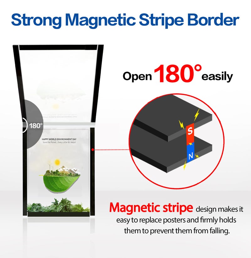 VAIIGO Acrylic Sign Holder 8.5" x 11" Wall Mount, Self Adhesive Magnetic Display Frame with Nano Tape, Plastic Clear Document Frame for Office, Store, School, Home, Wall Picture Frame (Silver, 3Pack) - Image 4