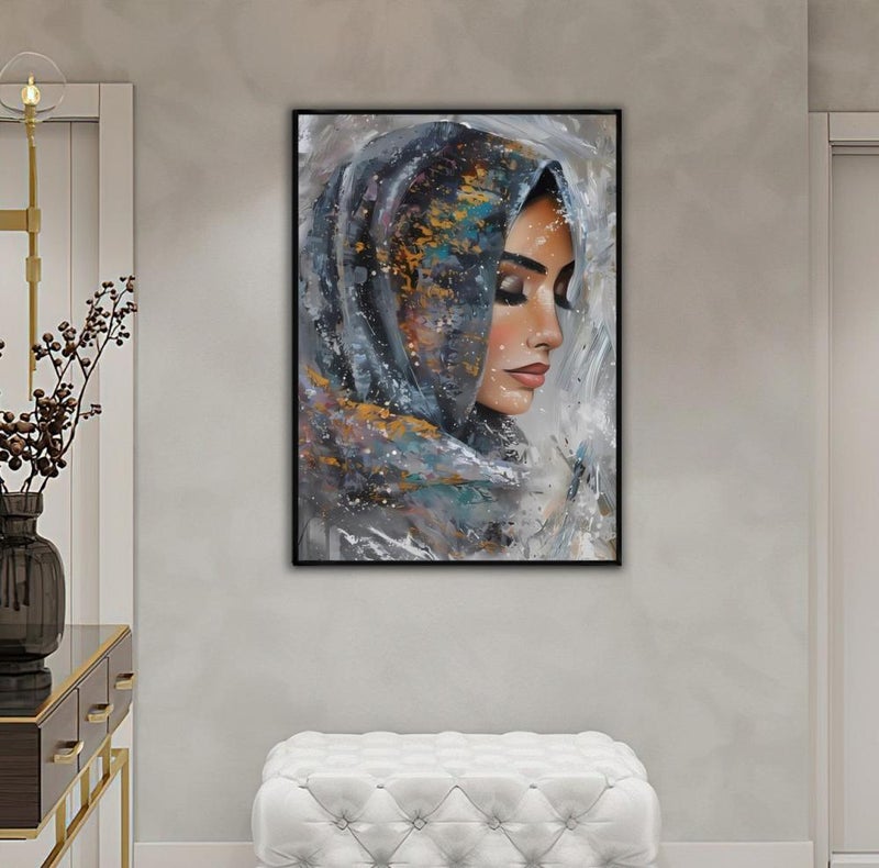 ماركتنا لوحة جدارية قماشية بتصميم فتاة عربية مع برواز مجوف مقاس (120x80) قطعة واحدة - Image 1