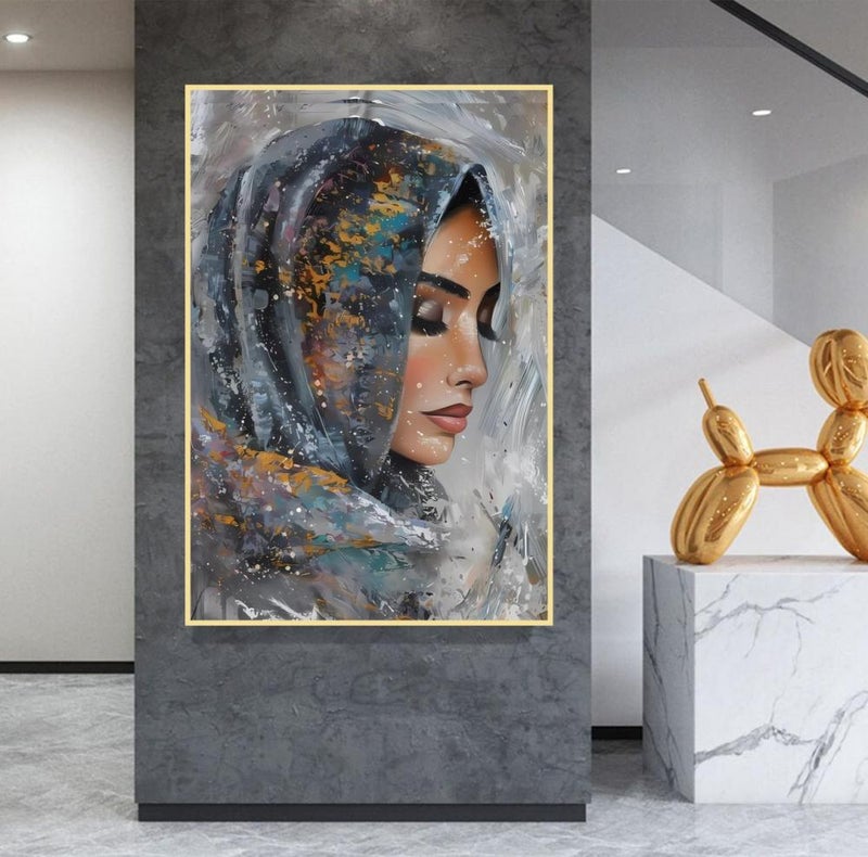 ماركتنا لوحة جدارية قماشية بتصميم فتاة عربية مع برواز مجوف مقاس (120x80) قطعة واحدة - Image 3