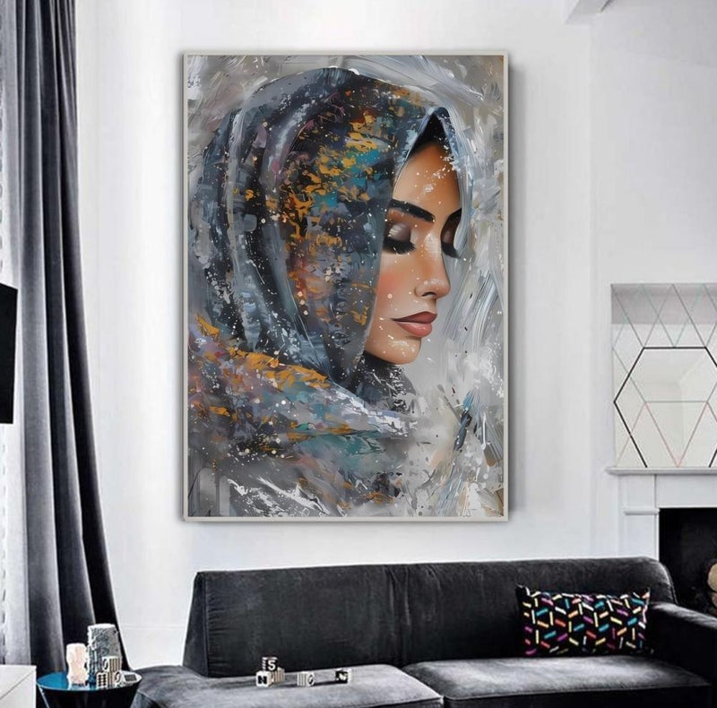 ماركتنا لوحة جدارية قماشية بتصميم فتاة عربية مع برواز مجوف مقاس (120x80) قطعة واحدة - Image 4