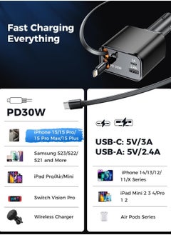 ترينفي شاحن سيارة - محول شحن سريع 4 في 1 مع كابلات لايتنينج ونوع C قابلة للطي، ومنافذ USB مزدوجة وشاشة عرض الجهد - متوافق مع iPhone وiPad وGalaxy - مخرج طاقة فائق  - Image 5