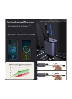 ترينفي شاحن سيارة - محول شحن سريع 4 في 1 مع كابلات لايتنينج ونوع C قابلة للطي، ومنافذ USB مزدوجة وشاشة عرض الجهد - متوافق مع iPhone وiPad وGalaxy - مخرج طاقة فائق  - Image 4