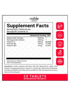 noble nature Apple Cider Vinegar Tablets - 80 Effervescent Tablets | Pomegranate Extract, Vitamin C, B6 & B12 | Weight Management, Improves Gut Health, Enhances Metabolism | Pack of 4 x 20 Tablets |  - Image 2
