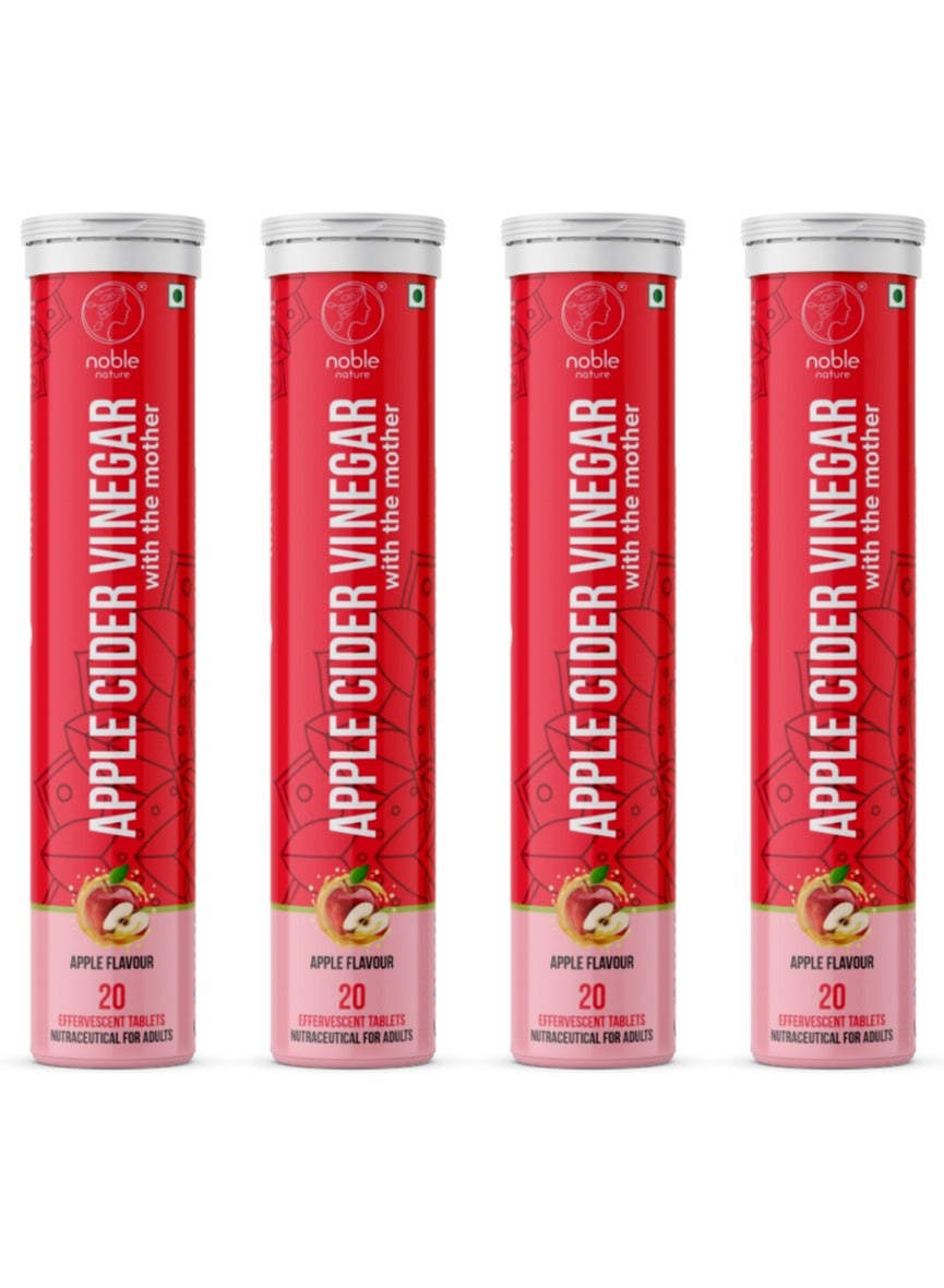 Apple Cider Vinegar Tablets - 80 Effervescent Tablets | Pomegranate Extract, Vitamin C, B6 & B12 | Weight Management, Improves Gut Health, Enhances Metabolism | Pack of 4 x 20 Tablets |