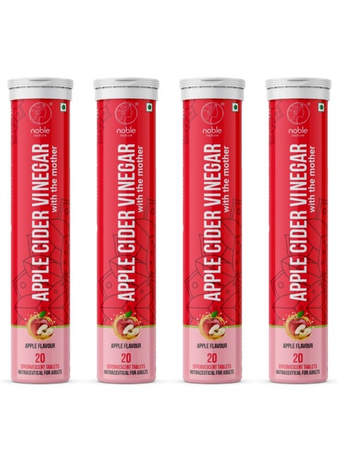 Apple Cider Vinegar Tablets - 80 Effervescent Tablets | Pomegranate Extract, Vitamin C, B6 & B12 | Weight Management, Improves Gut Health, Enhances Metabolism | Pack of 4 x 20 Tablets |