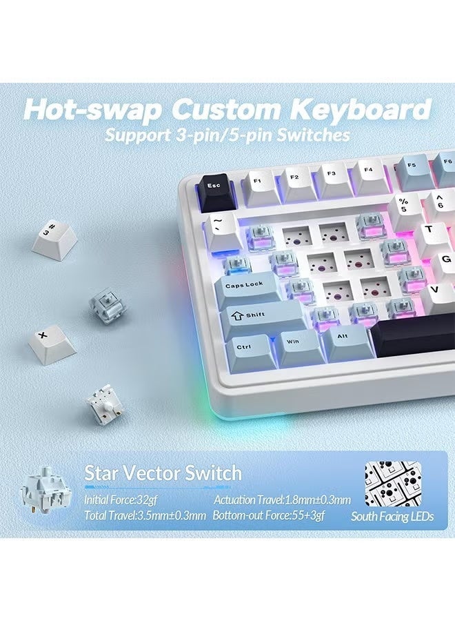 AULA S75 PRO Wireless Mechanical Keyboard with Screen&Knob, Tri-Mode Hot Swappable Gaming Keyboard 75%, Pre-lubed Switches, RGB Backlit, Side Printed PBT Keycaps, Creamy Sounding Computer Keyboards - Image 5