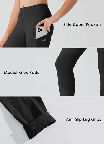 Willit Girls Horse Riding Pants Tights Kids Equestrian Breeches Knee-Patch Youth Schooling Tights Zipper Pockets Black L - Image 4