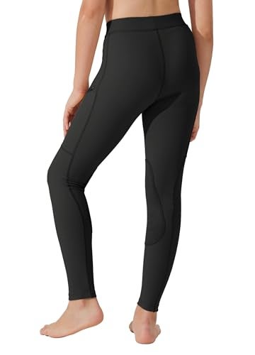 Willit Girls Horse Riding Pants Tights Kids Equestrian Breeches Knee-Patch Youth Schooling Tights Zipper Pockets Black L - Image 3