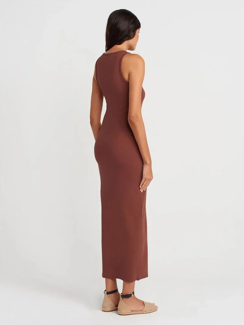 ديلفين DILVIN Ribbed Cotton Blend Sleeveless Maxi Dress