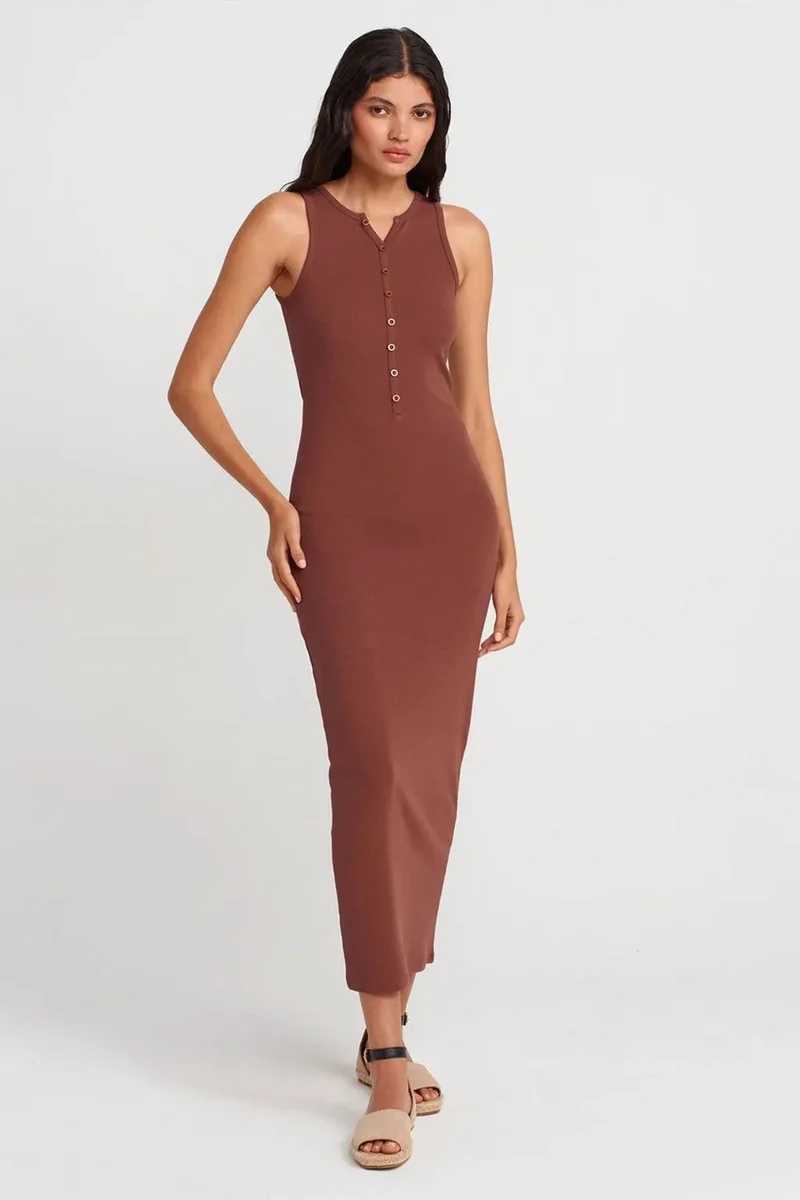 DILVIN Ribbed Cotton Blend Sleeveless Maxi Dress