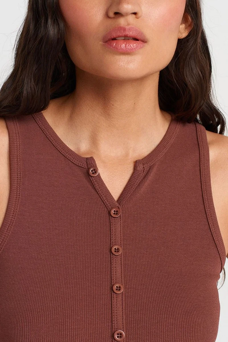 Dilvin Chestnut Brown DILVIN Ribbed Cotton Blend Sleeveless Maxi Dress for Women | Best Price UAE