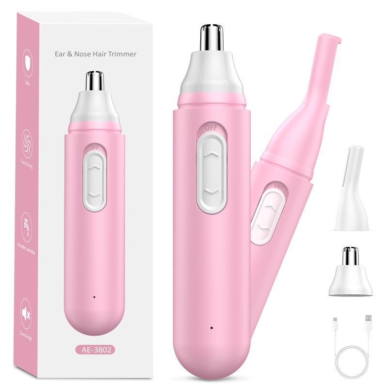 Nose Hair Trimmer for Women Rechargeable 2024 Upgrade 2 in 1 Nose Trimmer for Women Painless Eyebrow Facial Hair Trimmer DualEdge Blades IPX7 Waterproof Portable for Easy Cleansing Pink