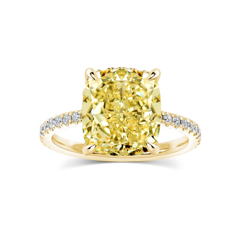 RODIFFY 4CT Cushion Cut Promise Ring for Women WhiteYellow Stone 5A Grade Cubic Zirconia S925 Silver YellowWhiteRose Golden Engagement Ring Yellow Stone Golden 55