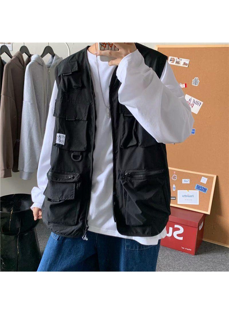 Generic - Dull Black Tactical Workwear Vest Loose-fit Trendy Brand Mens Multi-pocket Jacket Versatile Ins Vest For Thermal Underwear Army Green - Image 1
