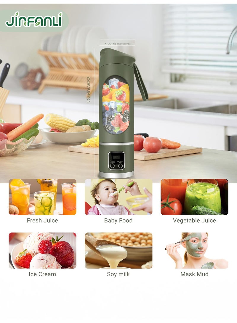 JINFANLI Portable Personal Electric USB Juicer，450ML Mini Blender Portable Blender For Shakes and Smoothies juice，12 Blades Great for Mixing，Compact、Convenient and Versatile (Green) - Image 4