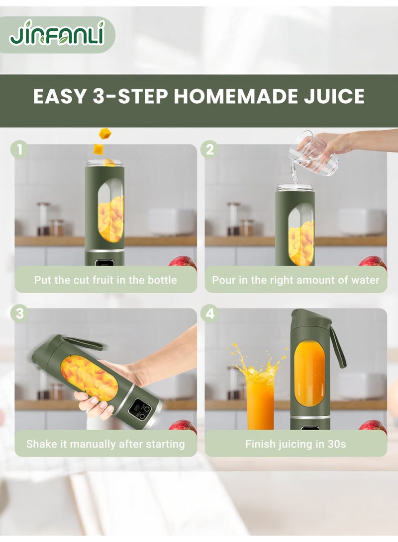 JINFANLI Portable Personal Electric USB Juicer，450ML Mini Blender Portable Blender For Shakes and Smoothies juice，12 Blades Great for Mixing，Compact、Convenient and Versatile (Green) - Image 3