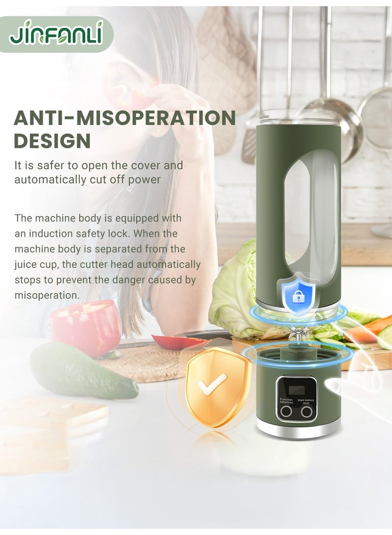 JINFANLI Portable Personal Electric USB Juicer，450ML Mini Blender Portable Blender For Shakes and Smoothies juice，12 Blades Great for Mixing，Compact、Convenient and Versatile (Green) - Image 2