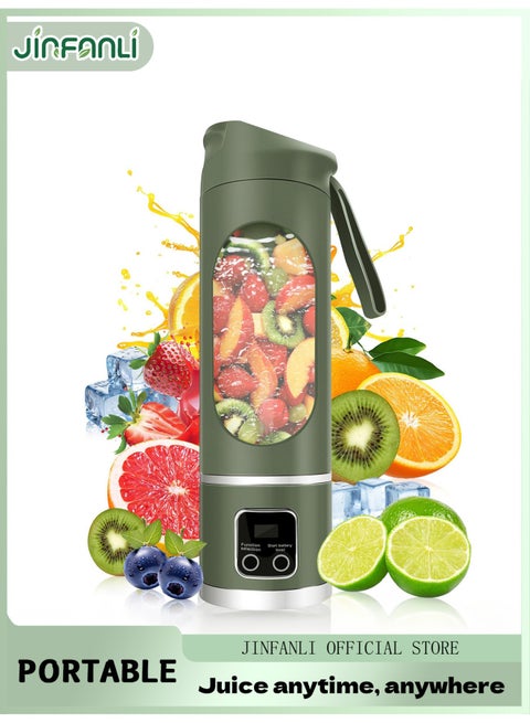 Portable Personal Electric USB Juicer，450ML Mini Blender Portable Blender For Shakes and Smoothies juice，12 Blades Great for Mixing，Compact、Convenient and Versatile (Green)