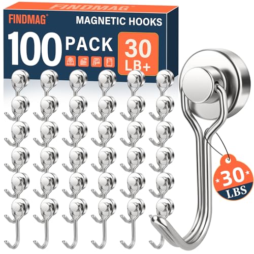 FINDMAG 100 Pack Magnetic Hooks 30lbs Magnetic Hooks for Cruise Cabins Heavy Duty Strong Neodymium Swivel Swing Hooks for Refrigerator Grill Home Supplies Kitchen Organization Silver - Image 1