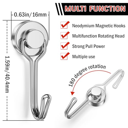 FINDMAG 100 Pack Magnetic Hooks 30lbs Magnetic Hooks for Cruise Cabins Heavy Duty Strong Neodymium Swivel Swing Hooks for Refrigerator Grill Home Supplies Kitchen Organization Silver - Image 3