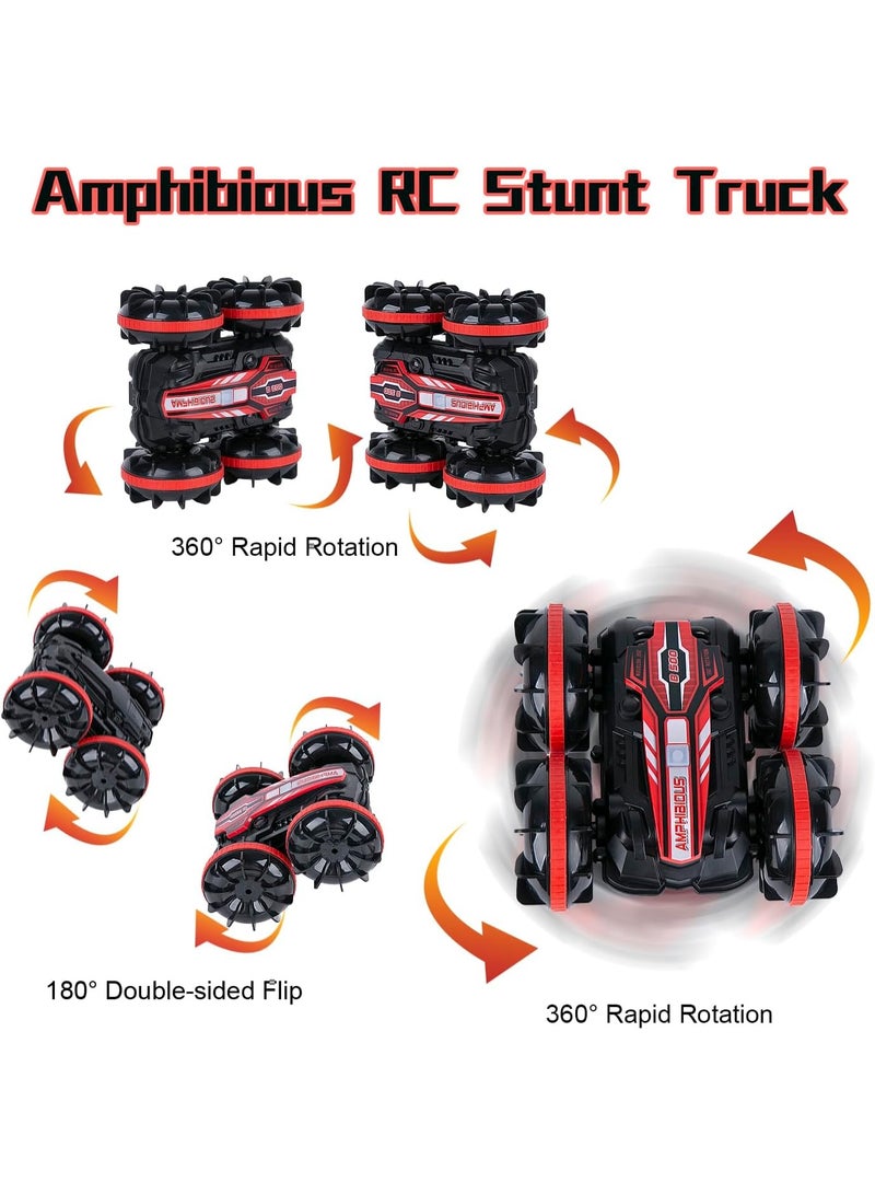 M MIAOYAN Amphibious RC Car - 2.4GHz Off-Road Stunt Truck All Terrain 4WD Remote Control Toy Land Water Vehicle with 360° Rotation for Kids - Image 4