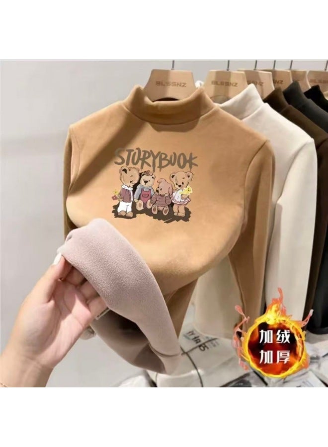 Boys And Girls' Thermal Base Layer Half-high Collar Fleece Children's T-shirt Winter Top Inner Wear For Older Children Winter Thermal Clothing