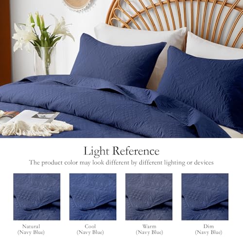 FLYMME Full Queen Quilt Bedding Set,Lightweight Navy Blue Bedspreads,Vintage Olive Leaf Design,Ultra Soft Microfiber Bed Coverlet 3 Pieces for All-Season (1 Quilt,2 Shams) - Image 4