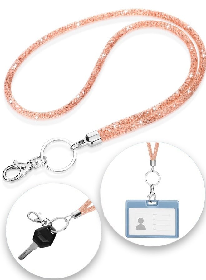 حبل كريستالي لامع، حزام رقبة للمكتب مع مشبك معدني وحلقة مفاتيح، سلسلة مفاتيح بحبل مرصع بأحجار الراين للنساء، بطاقة هوية، حزام مفاتيح - Image 1