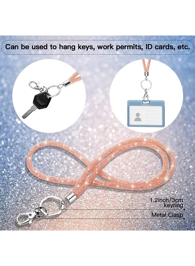 حبل كريستالي لامع، حزام رقبة للمكتب مع مشبك معدني وحلقة مفاتيح، سلسلة مفاتيح بحبل مرصع بأحجار الراين للنساء، بطاقة هوية، حزام مفاتيح - Image 5