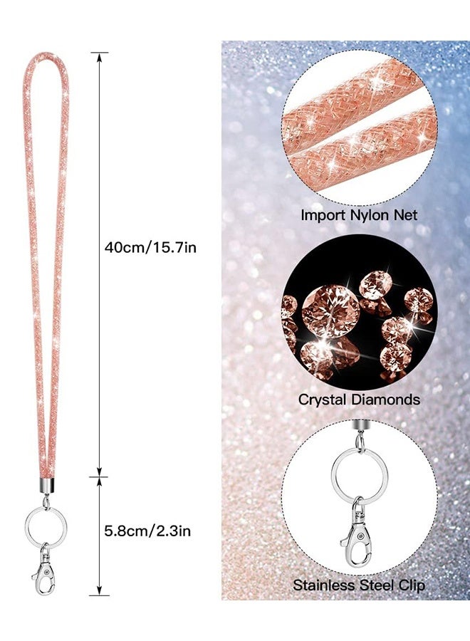 حبل كريستالي لامع، حزام رقبة للمكتب مع مشبك معدني وحلقة مفاتيح، سلسلة مفاتيح بحبل مرصع بأحجار الراين للنساء، بطاقة هوية، حزام مفاتيح - Image 2