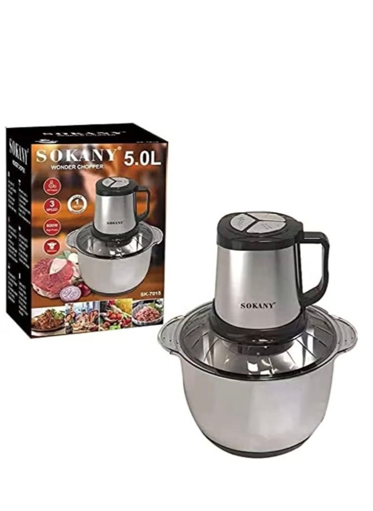 sokany - Sokany Sk-7015N Triple Edition Fryer and Chopper with Stainless Steel Body and Bowl 5L 800W Triple Edition - Black and Silver, 800W - Image 1