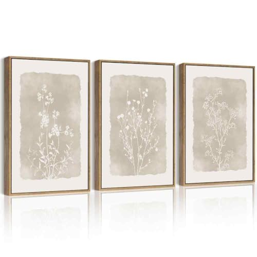 Drsoum Botanical Flower Wall Art Framed Vintage Floral Wall Prints Wildflower Neutral Rustic Bohemain Artwork Farmhouse Bedroom Ready to Hang 11x14in Natural Framed - Image 1