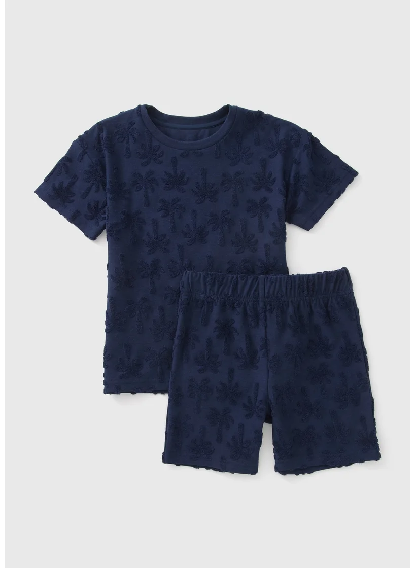 Matalan Boys Navy Palm Tree Towelling Top & Shorts Set