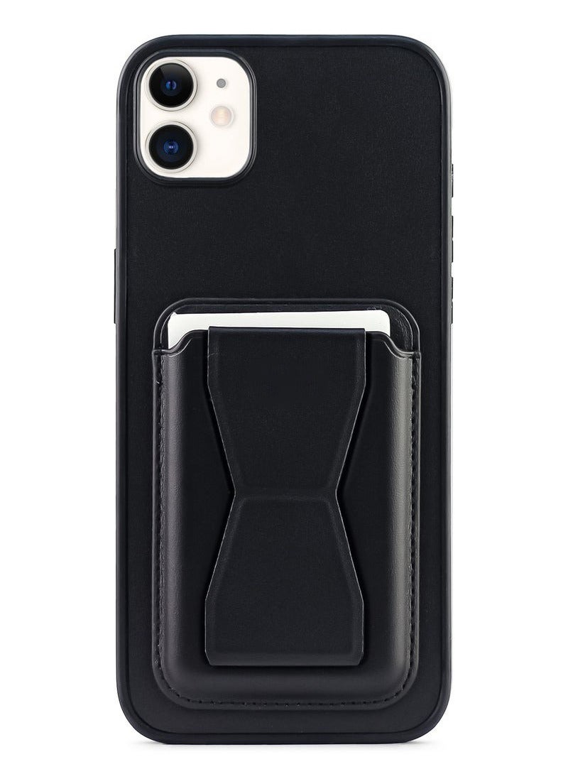 غطاء خلفي من الجلد مع محفظة للبطاقات، جراب Shockpoof قابل للطي متوافق مع هاتف Iphone 11 (أسود) - Image 1
