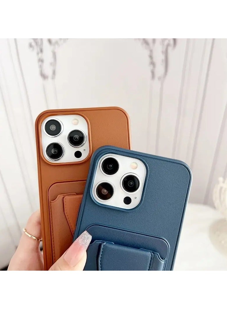 غطاء خلفي من الجلد مع محفظة للبطاقات، جراب Shockpoof قابل للطي متوافق مع هاتف Iphone 11 (أسود) - Image 5
