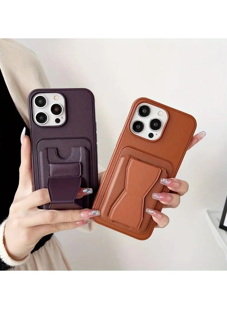 غطاء خلفي من الجلد مع محفظة للبطاقات، جراب Shockpoof قابل للطي متوافق مع هاتف Iphone 11 (أسود) - Image 3