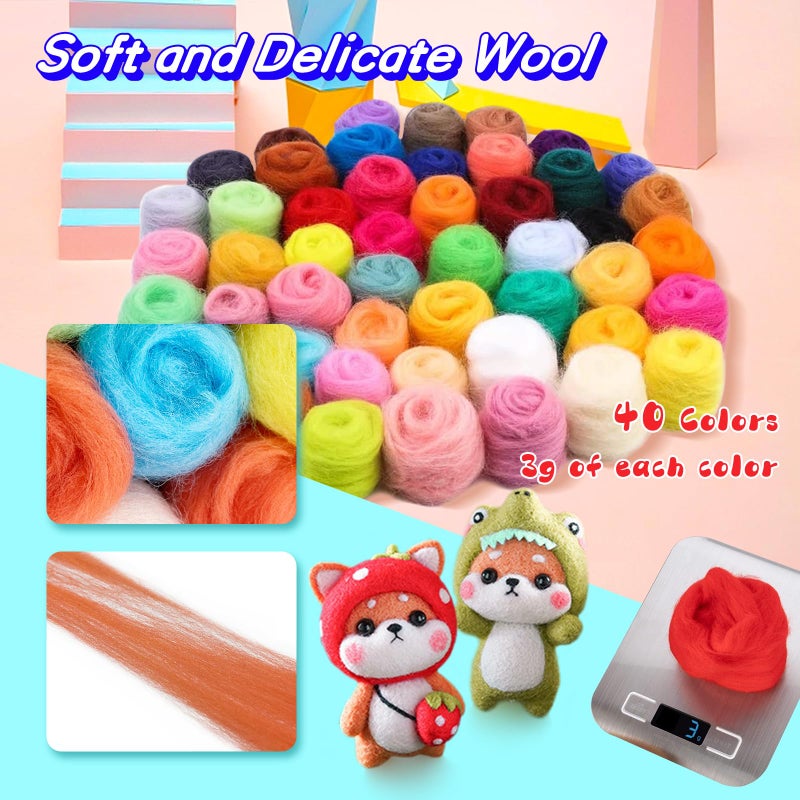 Mayboos Needle Felting Kit,Wool Roving 40 Colors Set,Needle Felting Starter Kit,Wool Felt Tools with Felting Tool Instruction Included for Felted Animal Needle Felting Supplies - Image 2