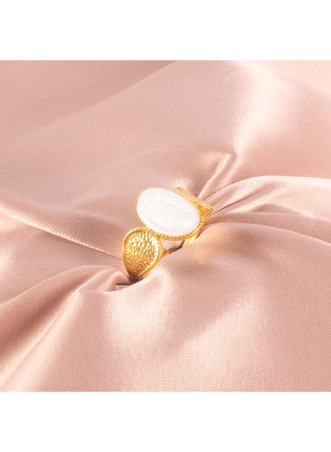 The Black Pearl Accessories Free Size Stainless Steel Golden Ring With White Enamel  - Image 1