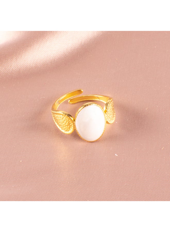 The Black Pearl Accessories Free Size Stainless Steel Golden Ring With White Enamel  - Image 2