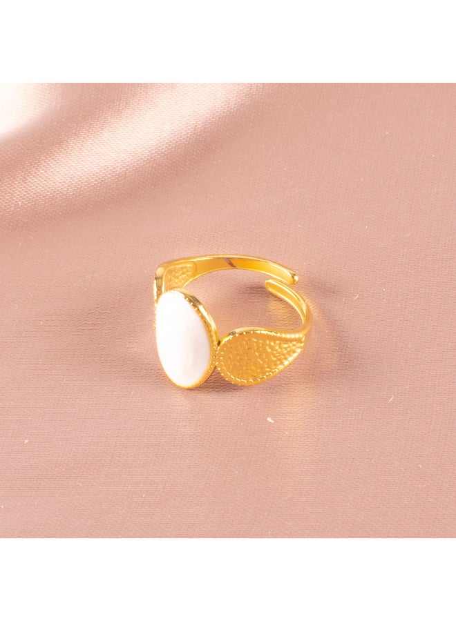 The Black Pearl Accessories Free Size Stainless Steel Golden Ring With White Enamel  - Image 3