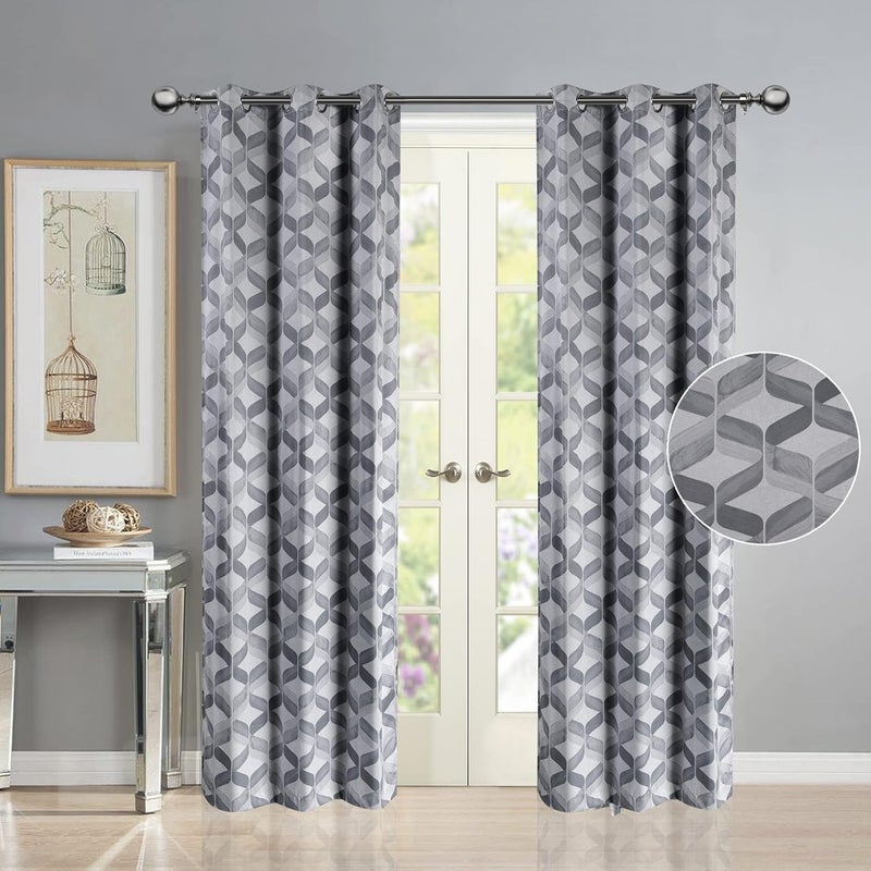 Deco Window Polyester Semi Blackout Curtains 7 Feet Long Set Of 2 Room Darkening EyeletGray 35X7Ft Curtains With Perfect Pleats Connected Eyelet For Bedroom And Living Room Geometric Opaque - Image 1