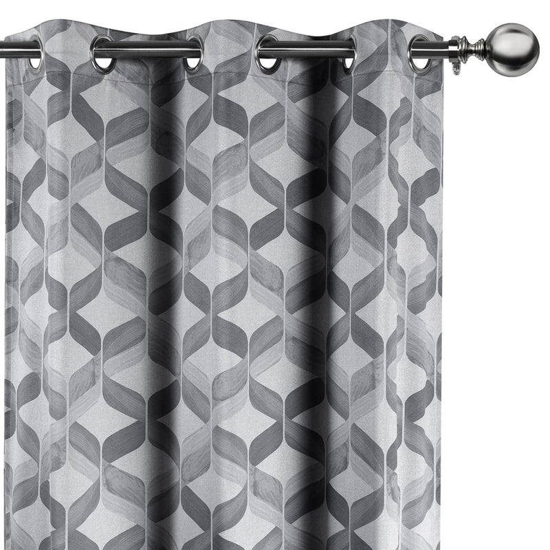 Deco Window Polyester Semi Blackout Curtains 7 Feet Long Set Of 2 Room Darkening EyeletGray 35X7Ft Curtains With Perfect Pleats Connected Eyelet For Bedroom And Living Room Geometric Opaque - Image 3