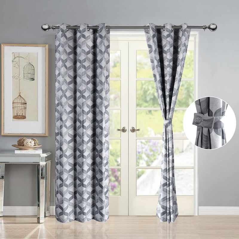 Deco Window Polyester Semi Blackout Curtains 7 Feet Long Set Of 2 Room Darkening EyeletGray 35X7Ft Curtains With Perfect Pleats Connected Eyelet For Bedroom And Living Room Geometric Opaque - Image 2