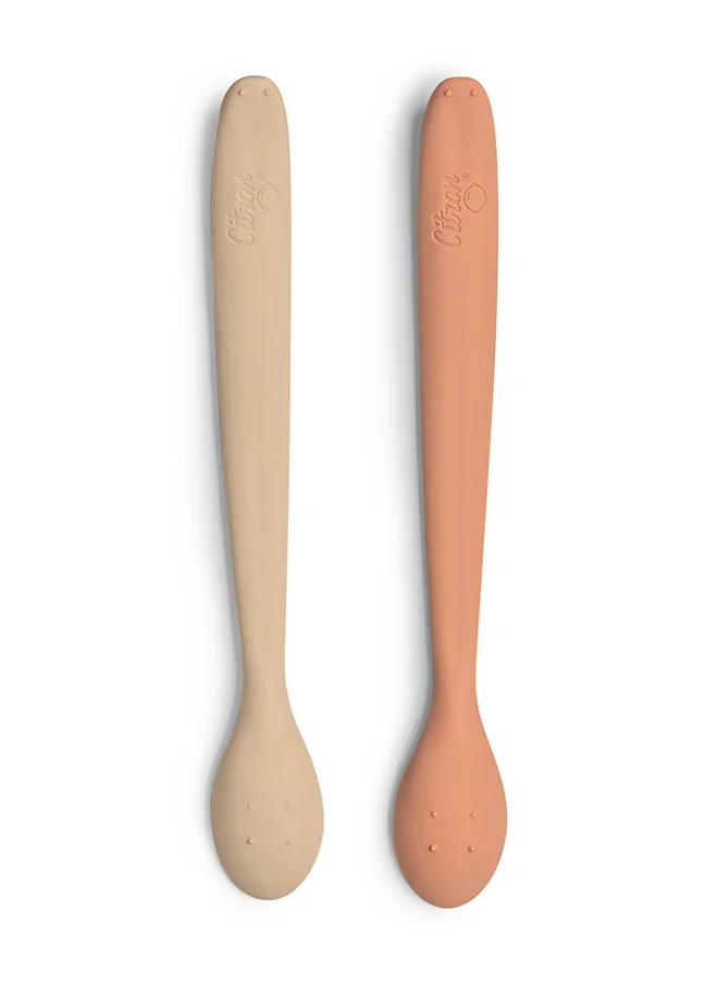 سترون Long Silicone Feeding Spoons Gentle And Safe For Your Little One'S Mealsblush Pink/Beige